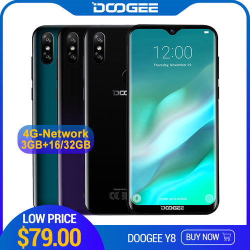 DOOGEE Y8 Android 9.0 FDD LTE 6.1inch 19:9 Waterdrop LTPS Screen Smartphone MTK6739 3GB RAM 16GB ROM 3400mAh Dual SIM 8.0MP