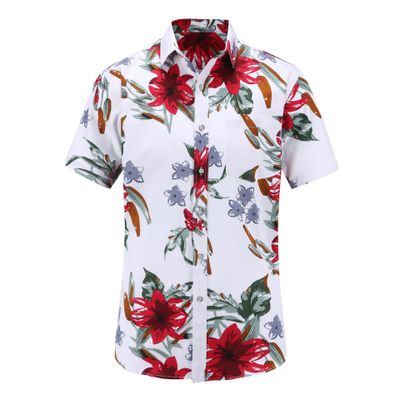 Plus Size 5XL 2019 New Summer Mens Short Sleeve Hawaiian Shirts Cotton Casual Floral Shirts Wave Regular Mens Clothing Fashion