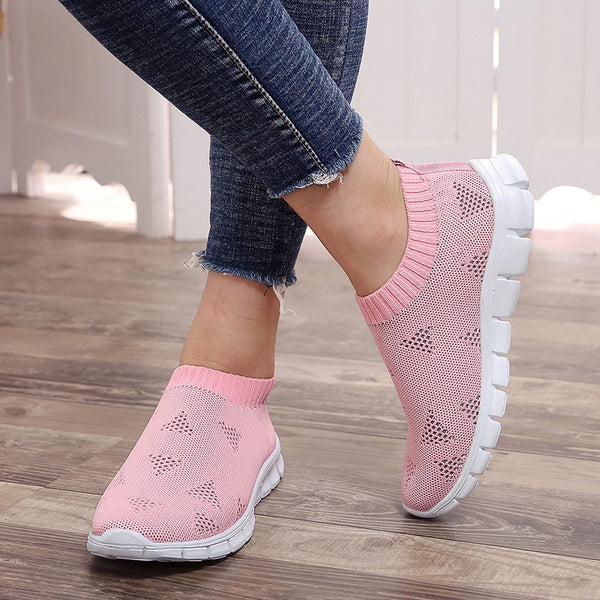 Rimocy plus size breathable air mesh sneakers women 2019 spring summer slip on platform knitting flats soft walking shoes woman
