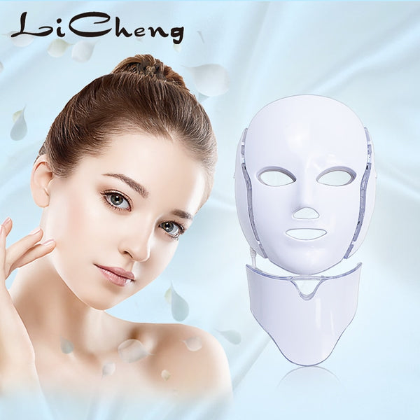 LiCheng LED Facial Mask Beauty Skin Rejuvenation Photon Light 7 Colors Mask with Neck Therapy Wrinkle Acne Tighten Skin Tool