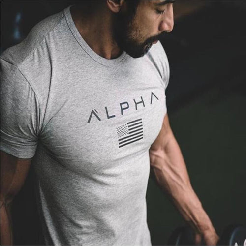 ALPHA 2018 New Brand Clothing Gyms Tight T-shirt Mens Fitness T-shirt Homme Gyms T Shirt Men Fitness  Summer Top Tees