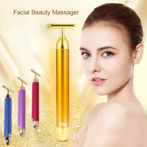 Slimming Face roller   24k Gold Colour Vibration Facial Beauty Roller Massager Stick Lift Skin Tightening Wrinkle Bar