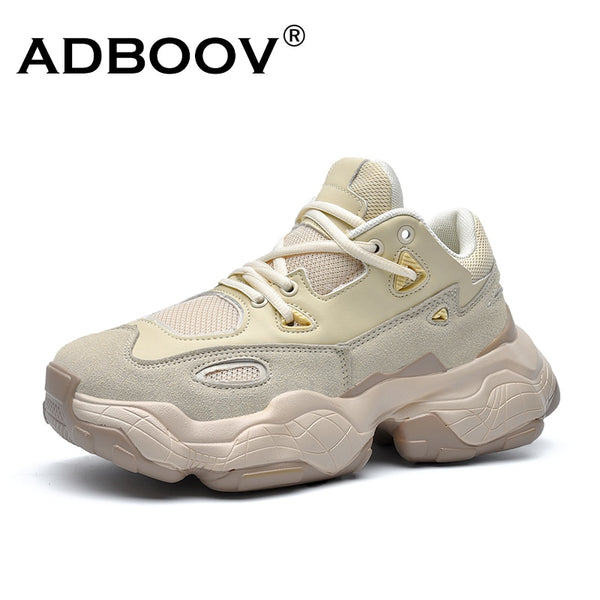 ADBOOV 2019 New Genuine Leather Sneakers Men Women Plus Size 35-47 Designer Chunky Shoes Breathable Platform Casual Shoes