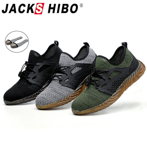 JACKSHIBO Safety Work Shoes Boots For Men Male Protective Steel Toe Cap Boots Anti-Smashing Construction Safety Work Sneakers