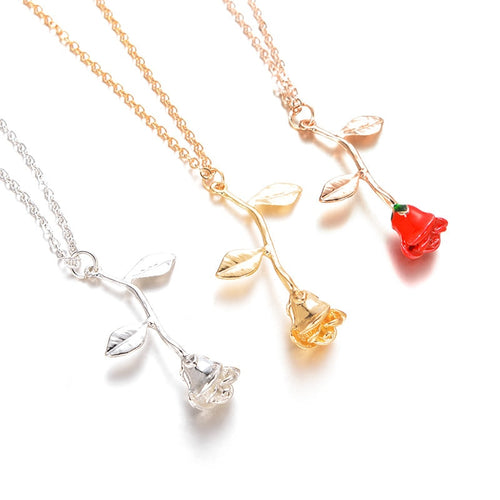 New Exquisite Rose Pendant Necklace for Girlfriend Valentine's Day Gift Charm Cute Female Jewelry Necklace