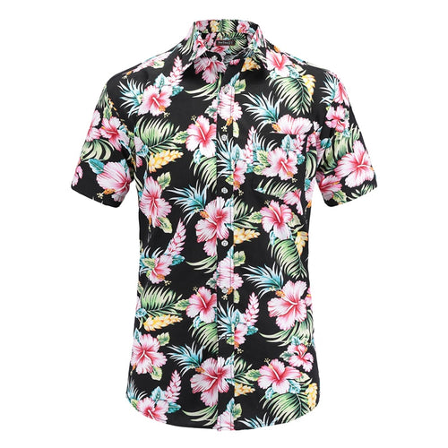 Plus Size 5XL 2019 New Summer Mens Short Sleeve Hawaiian Shirts Cotton Casual Floral Shirts Wave Regular Mens Clothing Fashion