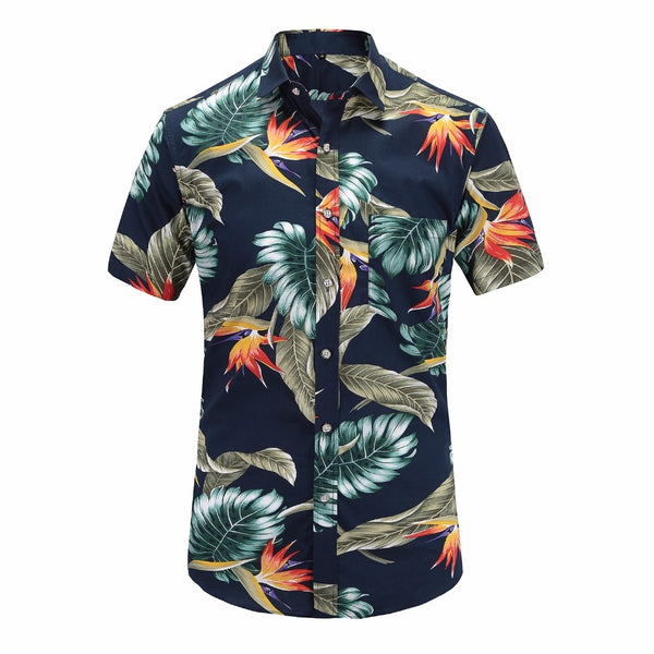 2019 New Summer Mens Short Sleeve Beach Hawaiian Shirts Cotton Casual Floral Shirts Regular Plus Size 3XL Mens clothing Fashion
