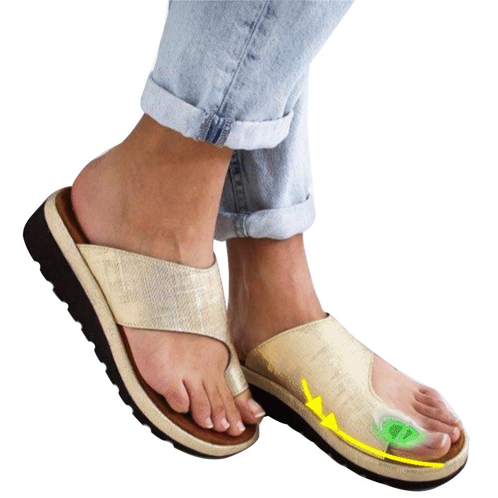 Women PU Leather Shoes Comfy Platform Flat Sole Ladies Casual Soft Big Toe Foot Correction Sandal Orthopedic Bunion Corrector
