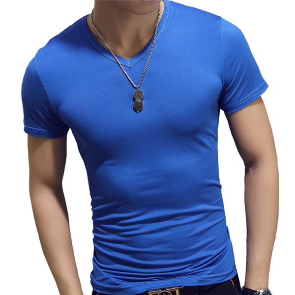 2019 New Summer Solid Men's T-shirt Fashion V Neck Short Sleeve T Shirt Men Clothing Trend Casual Slim Fit Top Tees